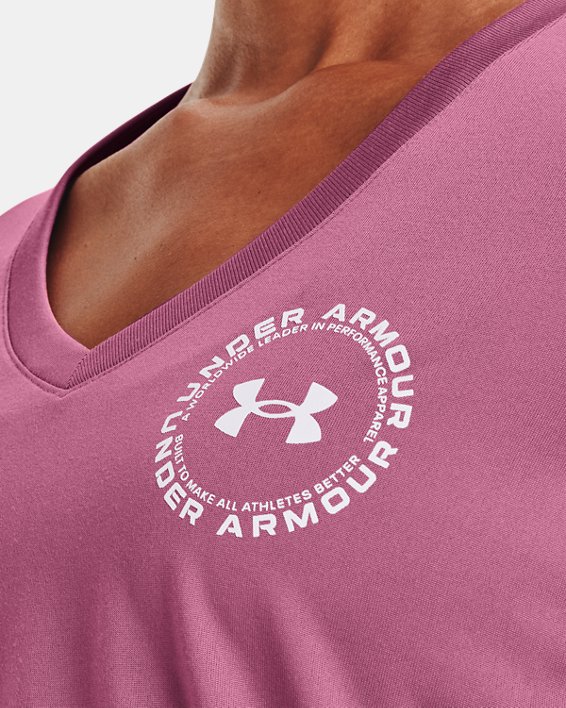 Haut à manches courtes UA Tech™ Crest pour femmes, Pink, pdpMainDesktop image number 3